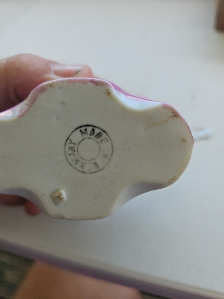 Vintage German Porcelain Gold Trim Roses Flower Pink Basket Small Easter