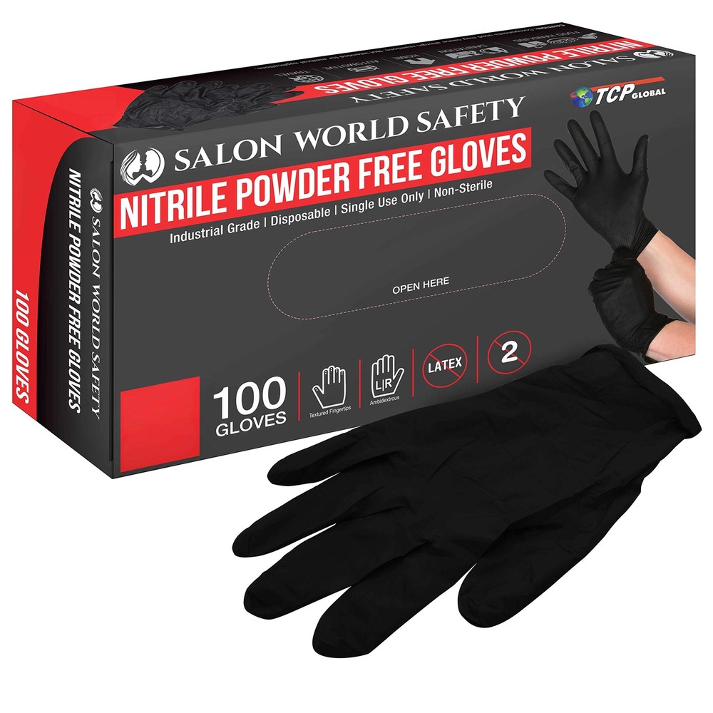 Black Nitrile Disposable Gloves, Box of 100, Size Medium, 5.0 Mil - Latex Fre...