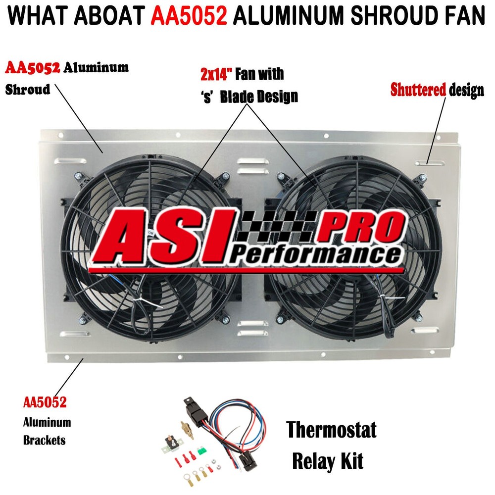 Aluminum Shroud + 2x 14'' Fan + Relay For 1988-1999 Chevy GMC C/K 1500 2500 3500