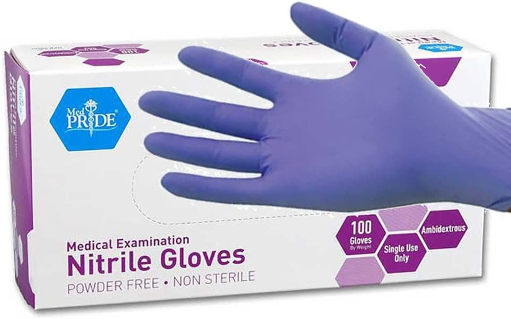 Medpride Iris Blue Nitrile Exam Gloves Powder-Free Medium Box of 100