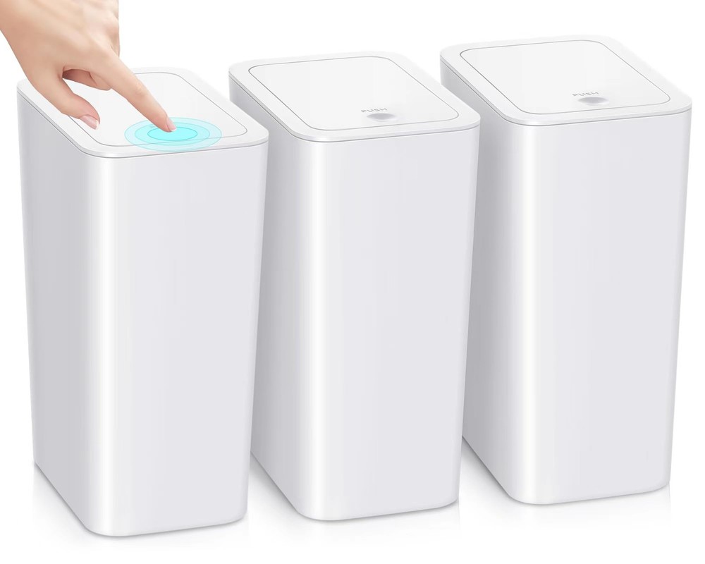3 Pack Bathroom Small Trash Can with Lid,10L / 2.6 Gallon Slim Garbage Bin Wa...