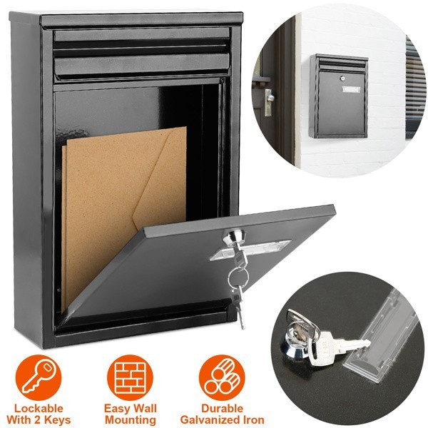 12-Inch Lockable Galvanized Iron Wall Mount Mailbox with Key