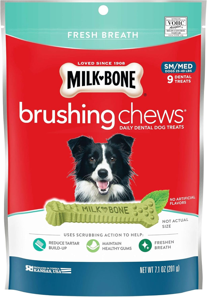 Milk-Bone Brushing Chews Daily Dental Dog Treats, Small/Medium Treats, 7.1 Ounce