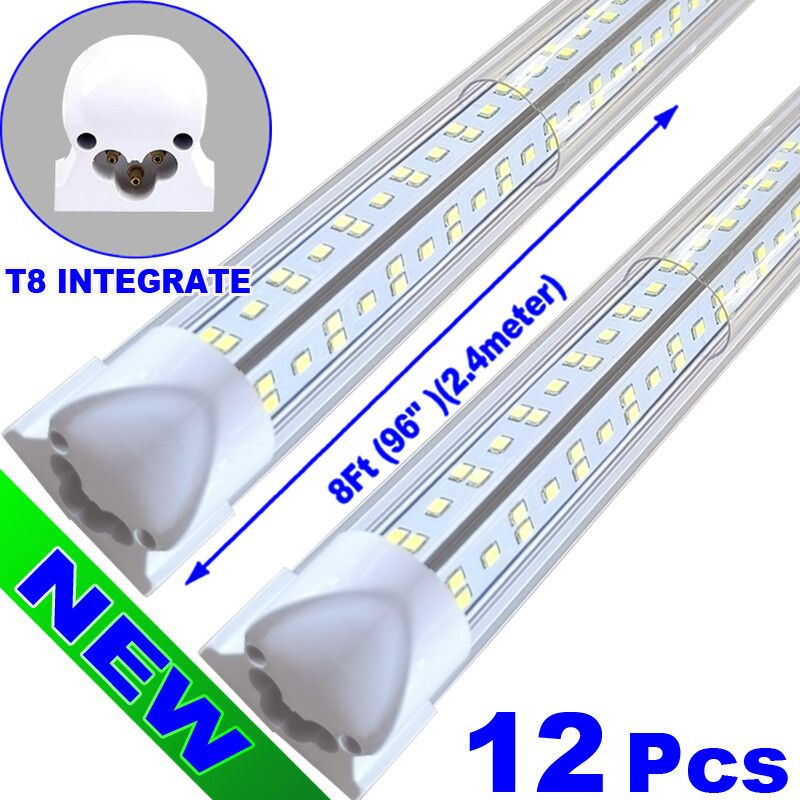 8ft LED Shop Light 144W 4 Row 96 Inch Cooler Door Freezer LED Tube Fixture 12PC