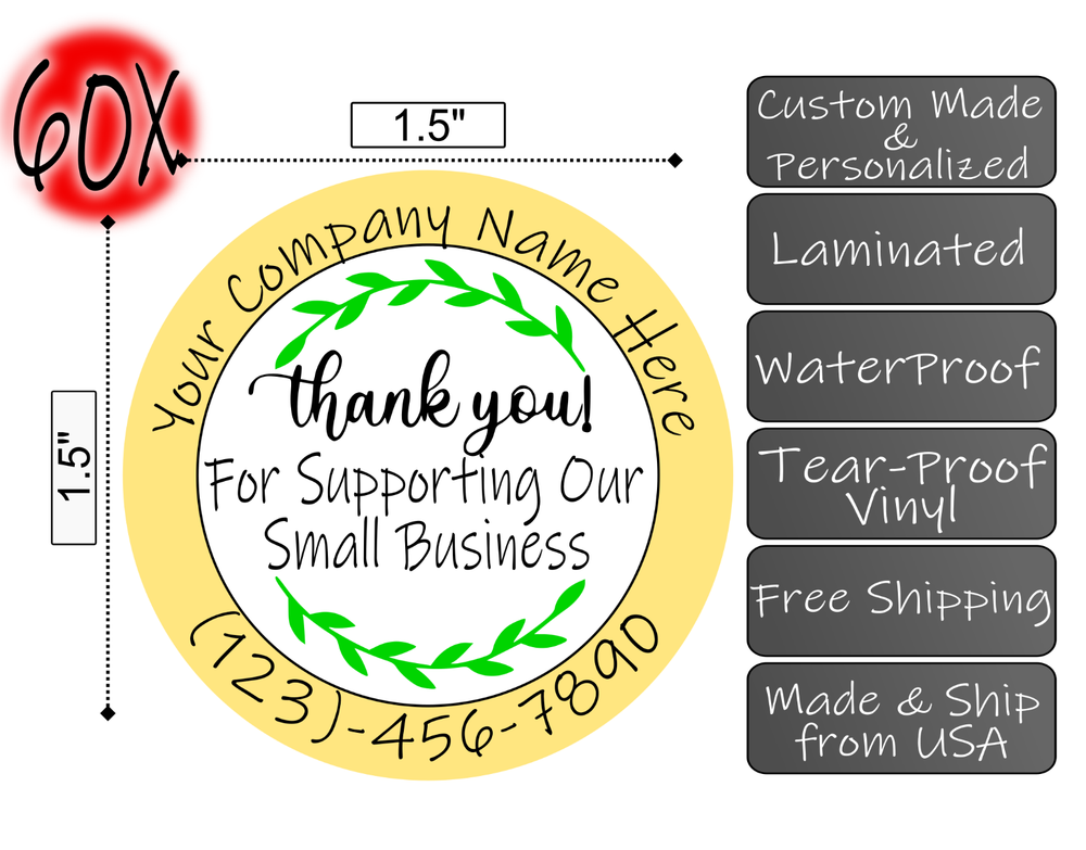 60 Custom Thank You Stickers for Online Sellers - Personalized & Waterproof Labels