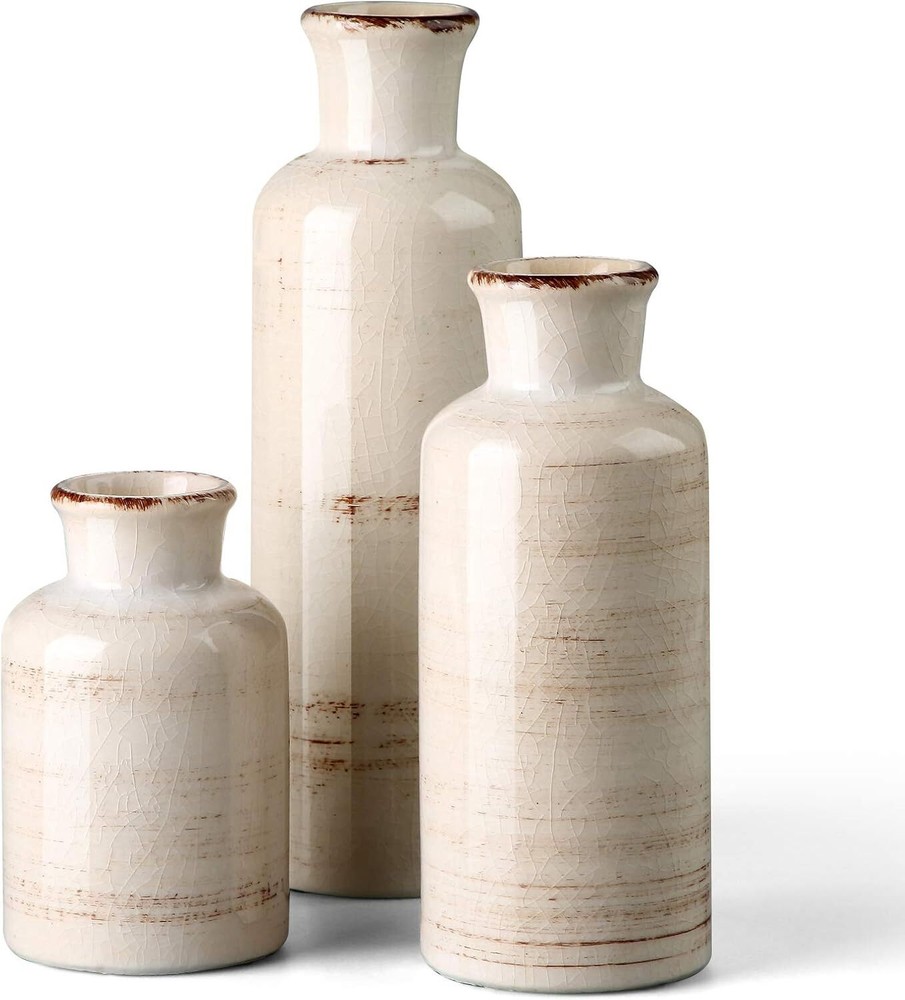 Small Ceramic Vase Set,Rustic Flower Vases for Home Décor,Flower Blue