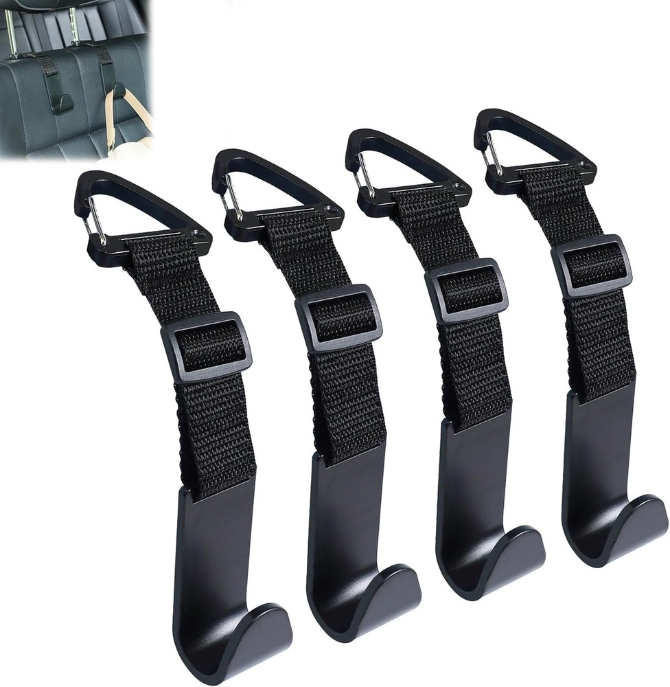 Amooca 4-Pack Adjustable Car Headrest Hooks for Handbags & Back Seat Storage