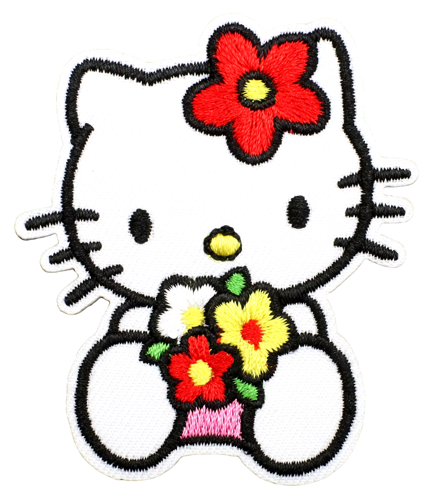 HELLO KITTY - Multi Color Flowers - Iron-On Embroidered Patch