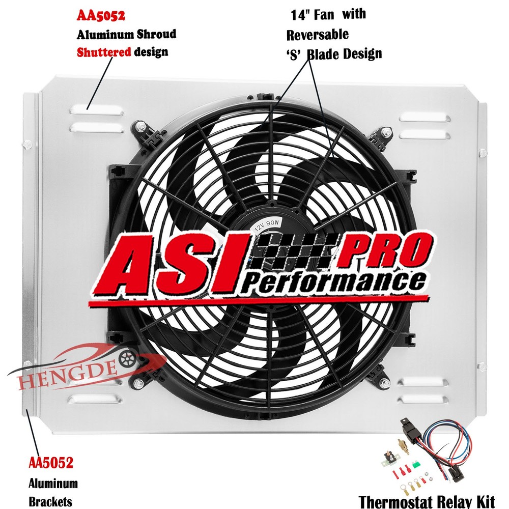 Aluminum Shroud + 14'' Fan + Relay For 1955-57 Chevy Bel Air Nomad Del Ray 4.3L