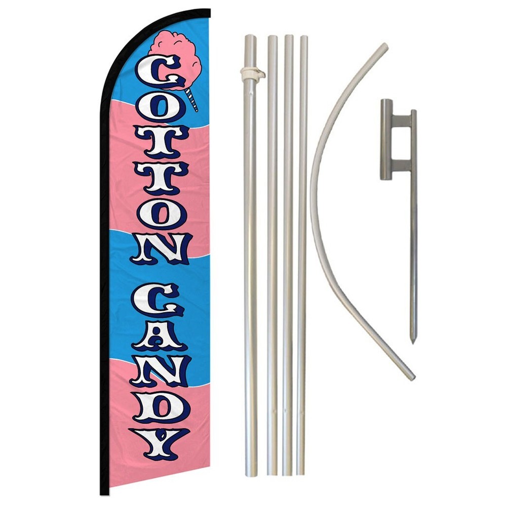 Cotton Candy Full Curve Windless Swooper Flag Pole Kit Concessions Food