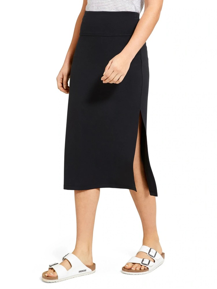 Athleta Oceana Black Knit Jersey Stretch Midi Skirt Women's Sz M Minimalist