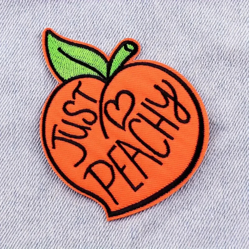 Just Peachy Iron-On Patch Embroidered Fruit Applique for DIY Projects for Denim