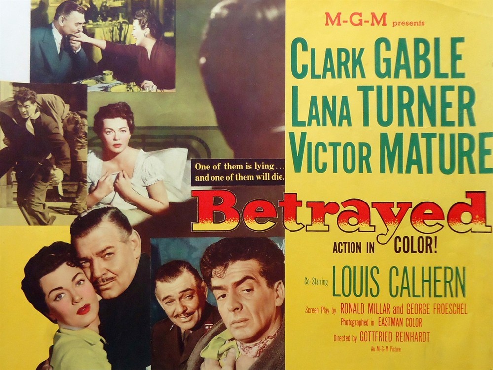Original 1954 BETRAYED Movie Poster - MGM 54/275 Clark Gable - Lana Turner
