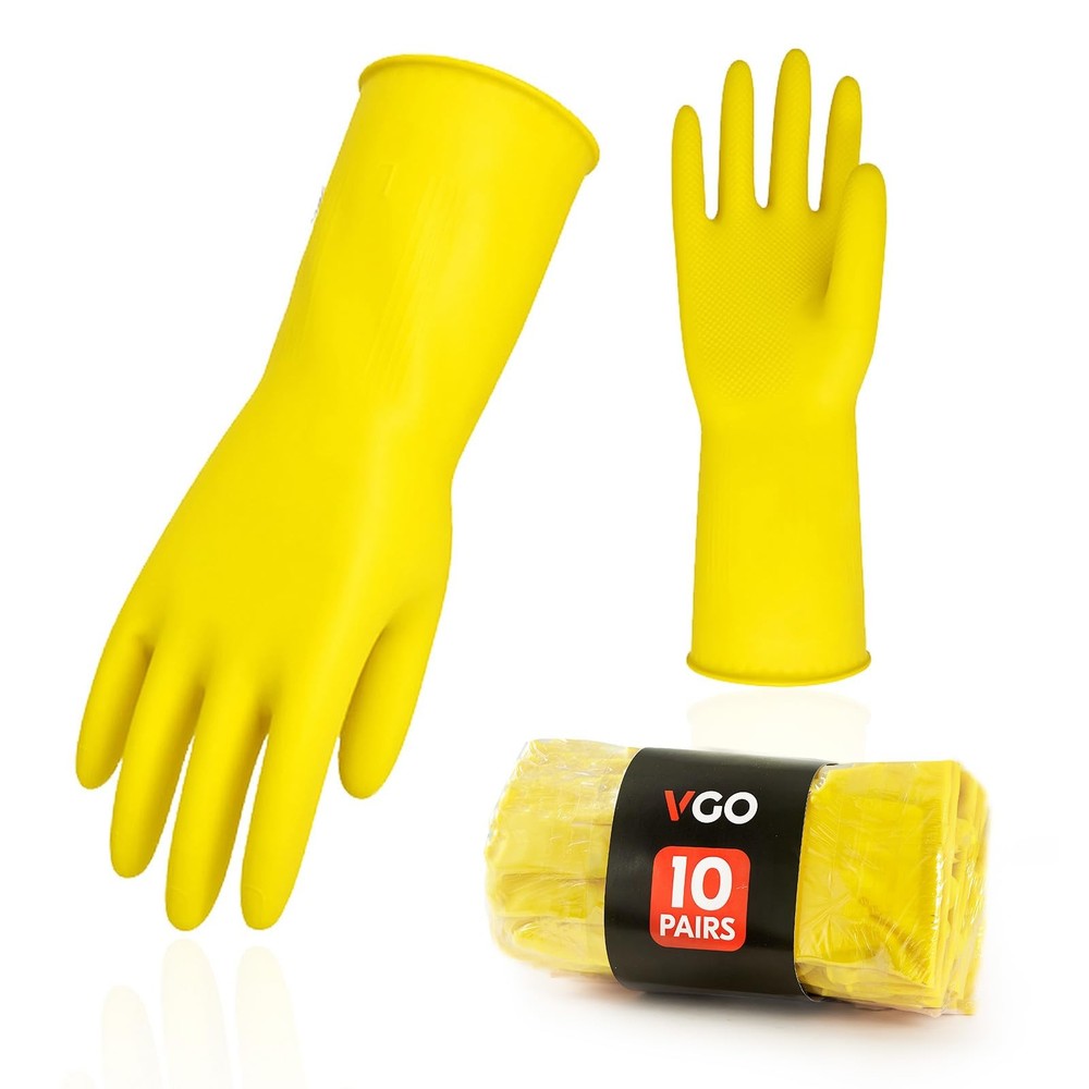 Vgo 10-Pair Reusable Rubber Household Gloves for Dishwashing Cleaning and Chores