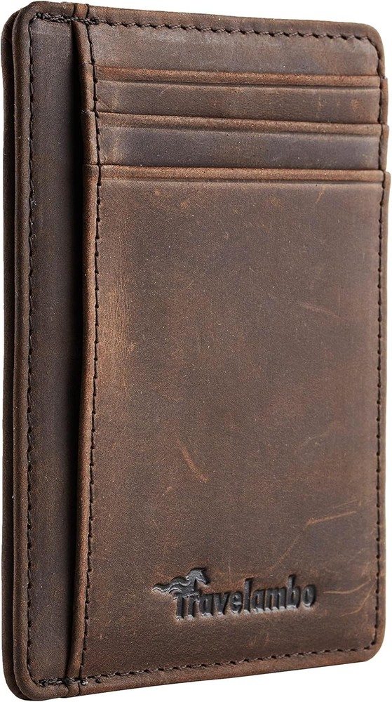 Travelambo Slim Wallet Front Pocket Minimalist Leather RFID CH Coffee
