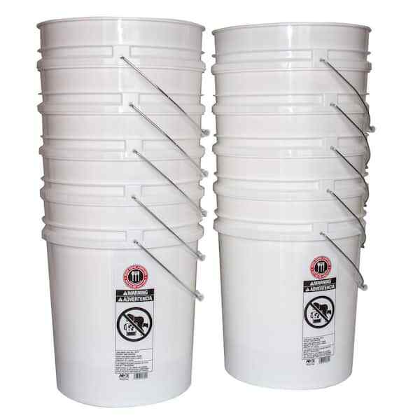 5 Gallon Plastic Bucket Heavy Duty White Paint Pail Storage Buckets 10-Pack USA