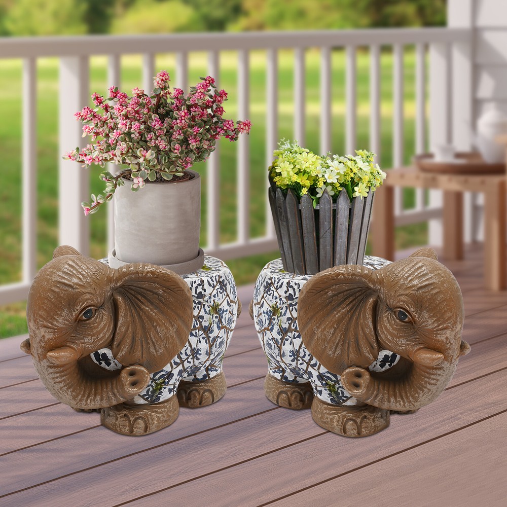 2 PCS Modern Brown Elephant Decorative Garden Stools for Stylish Outdoor or Indoor Use Brand New Design