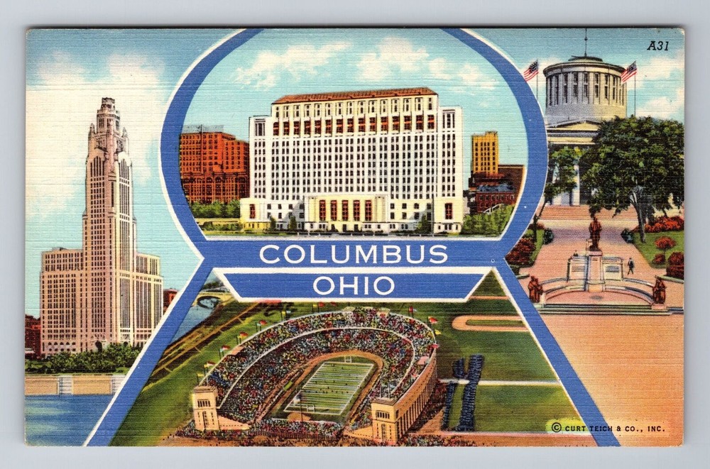 Columbus OH-Ohio, General Greetings Landmarks, Vintage Postcard