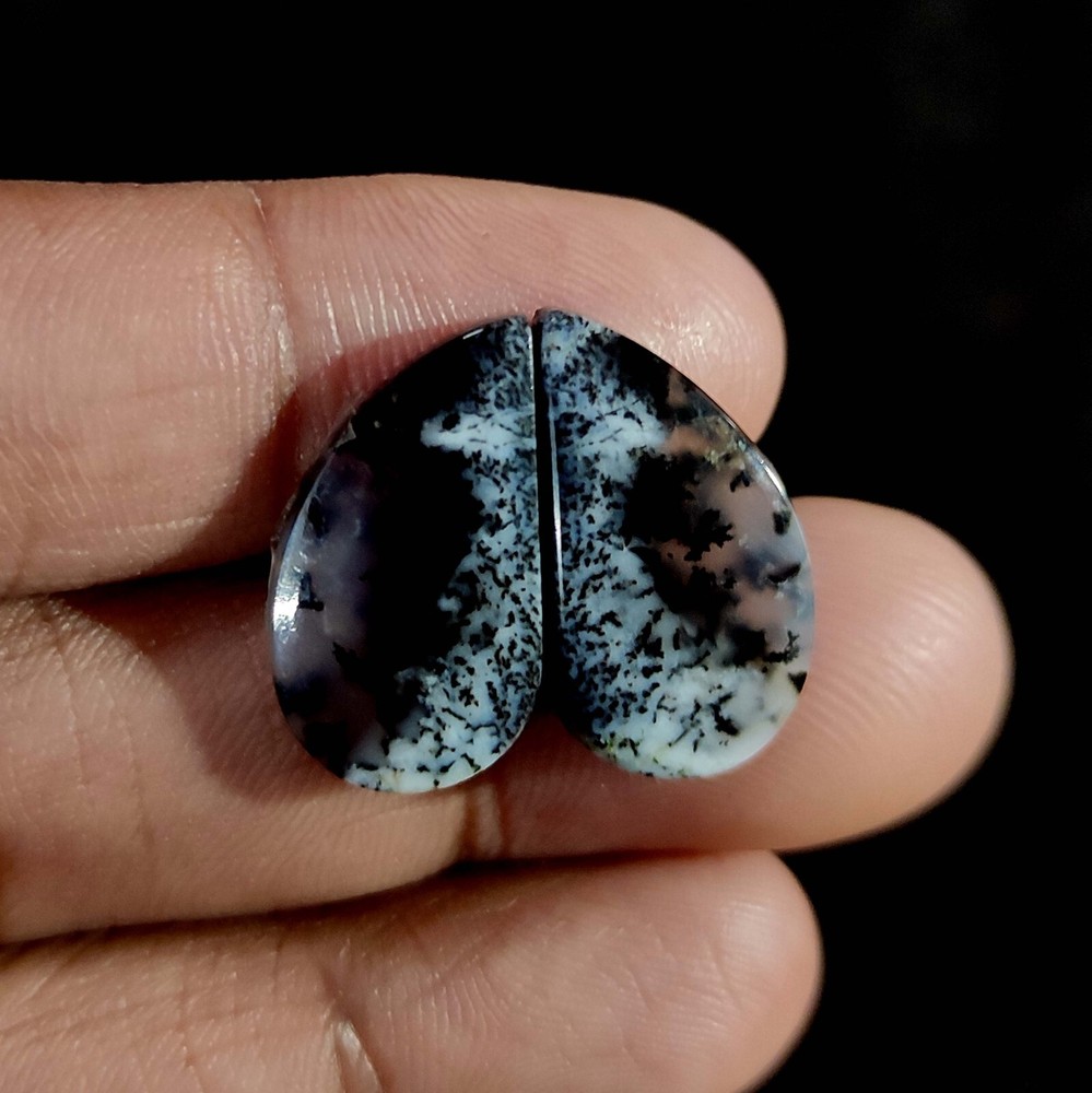 2 Pcs 16.00 Cts Natural Dendritic Opal Cabochon Necklace Supply 21.5x12x3 MM