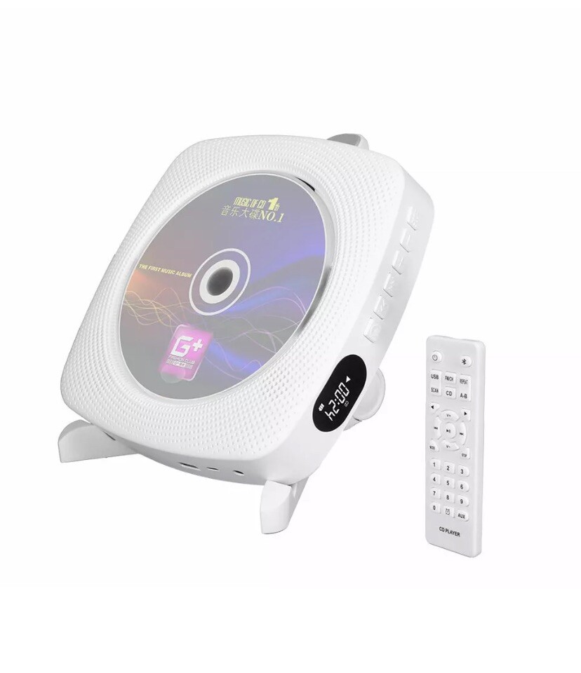 Portable CD Player with Bluetooth USB AUX Wall-Mountable Boombox Speaker Desk Stand for Versatile Playback and Modern Convenience