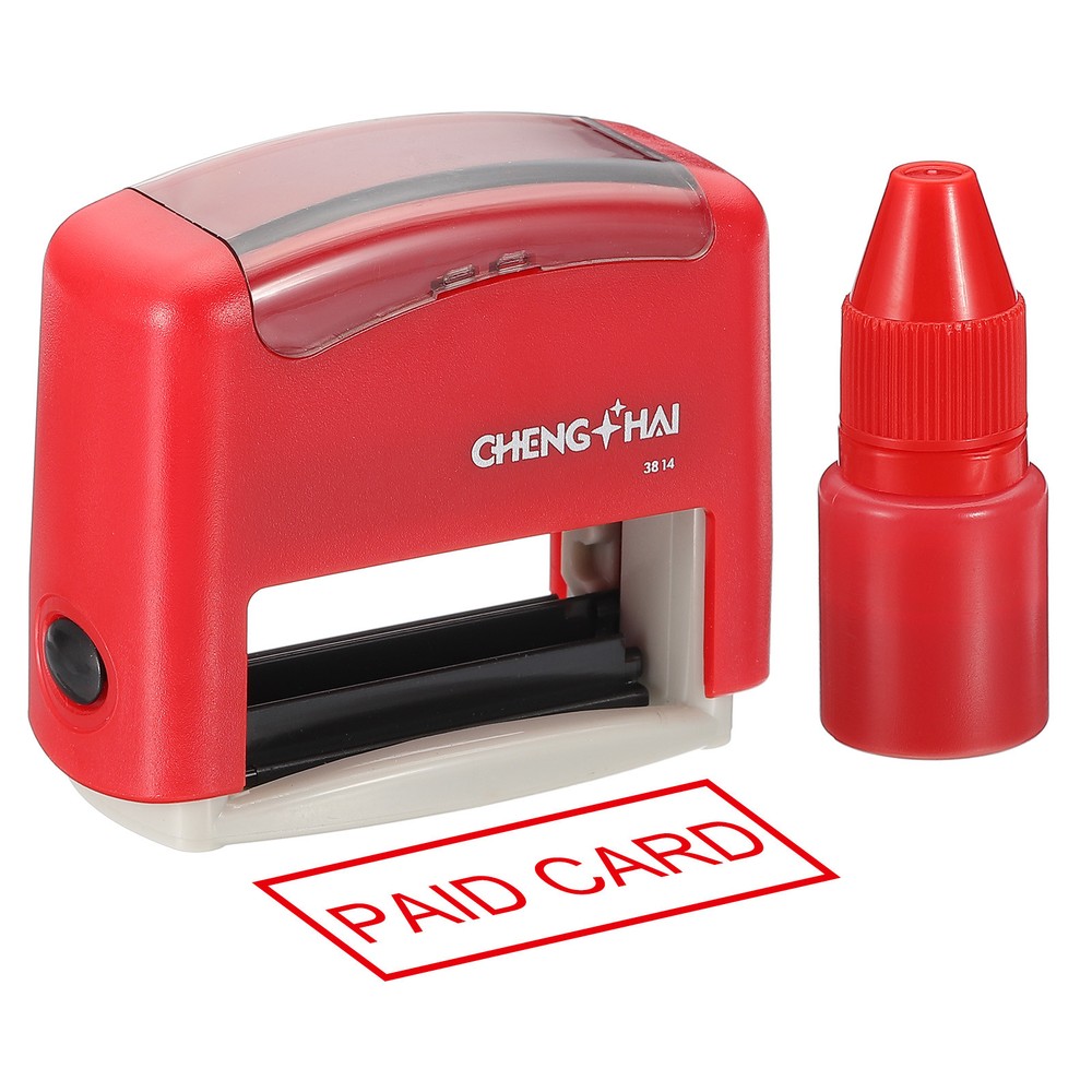 Paid Card Self Inking Stamp Ink Stamp, Office Stamps with Red Ink