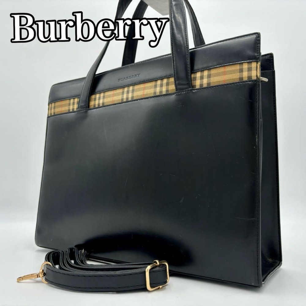 Burberry Shoulder Bag Nova Check Leather Black Authentic F10251682