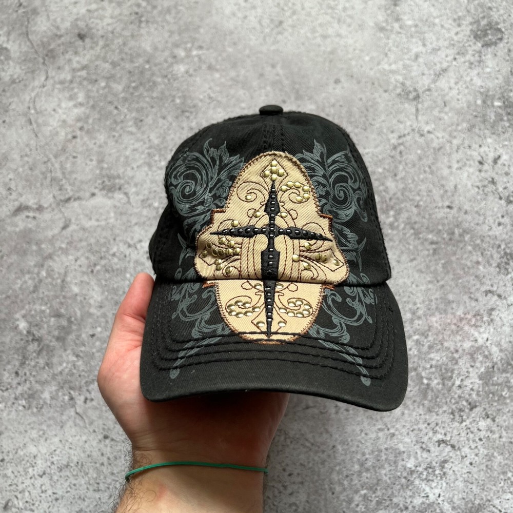 Vintage studded cross religious baseball cap
