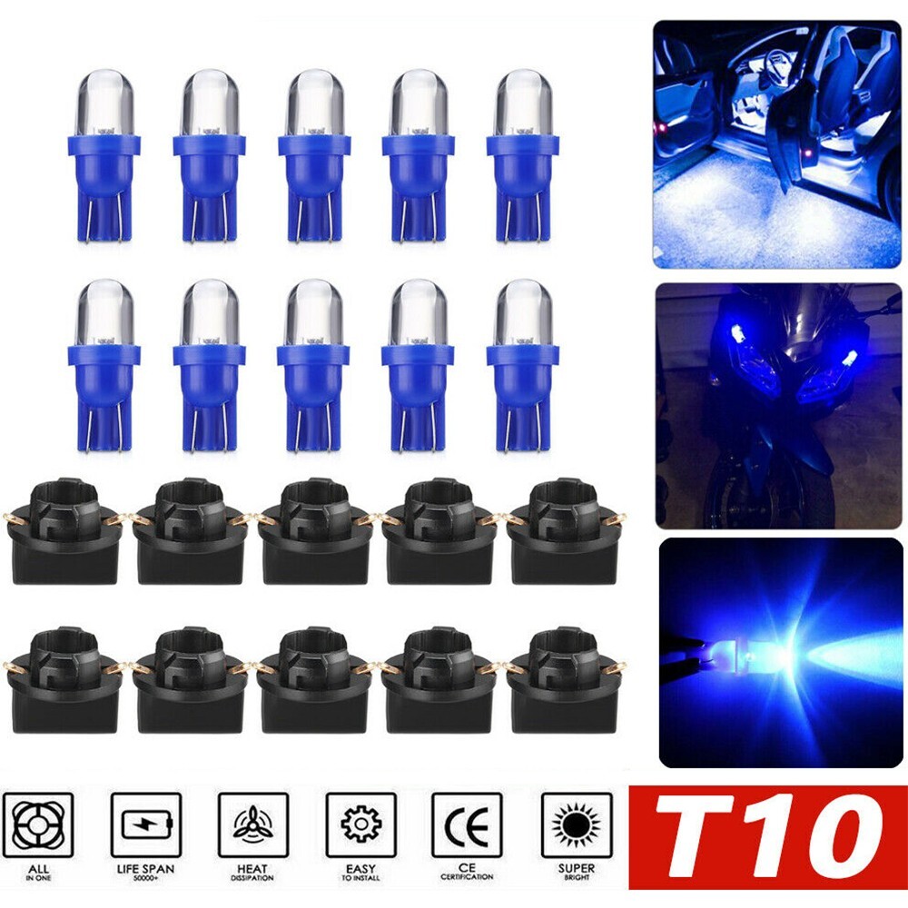 10x Blue 194 LED Bulbs For Instrument Gauge Cluster Dash Light W/ Socket New