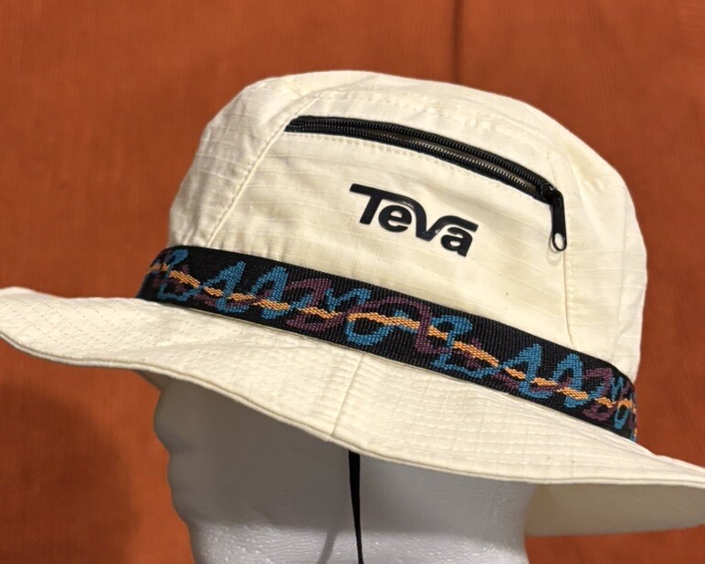 Teva Bucket Hat Cap Multicolor Zipper Pocket Hiking Outdoor Casual Cotton