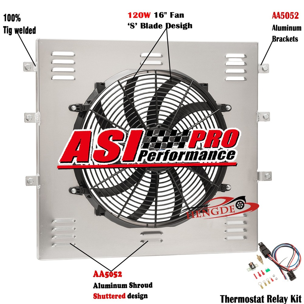 Aluminum Shroud +16'' Fan + Relay For 1955-59 1956 GMC 4.4L 5.2L 5.3L 5.7L 6.1L