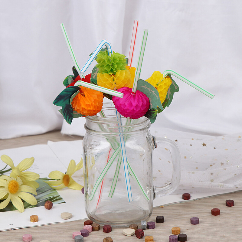 50pcs Hawaiian 3D Fruit Cocktail Straws Umbrella Drinking Straws Party Decor-*a5