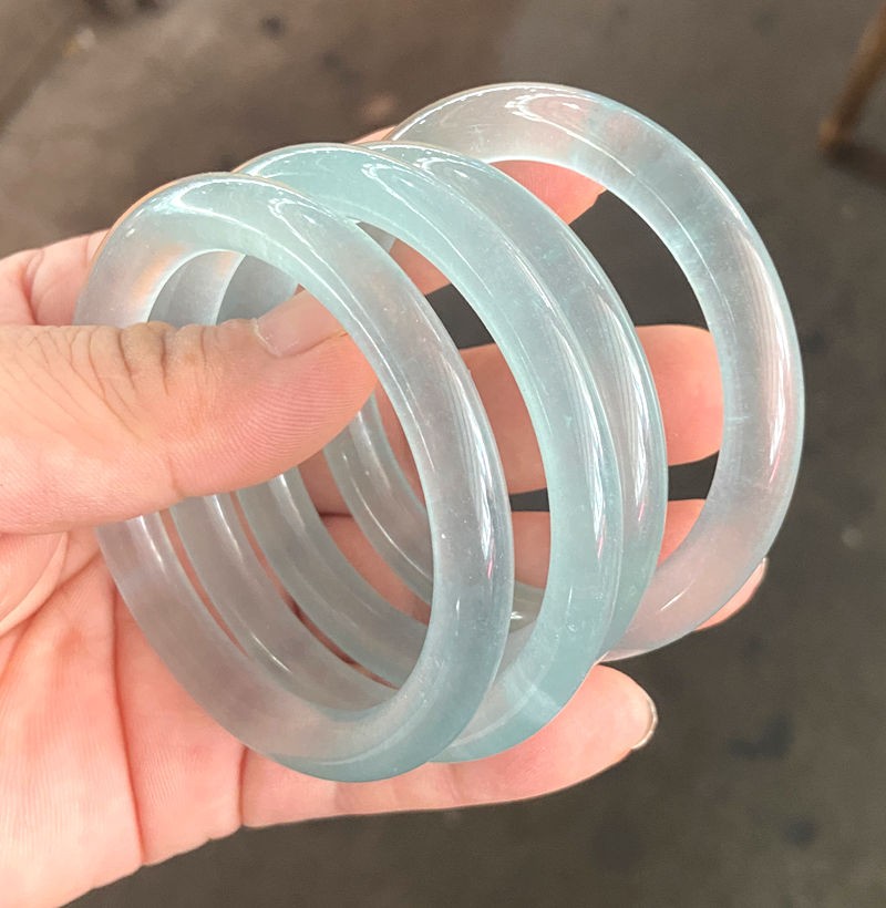 Icy Blue Jadeite Bangle Bracelet 53-64mm Natural Round Jade