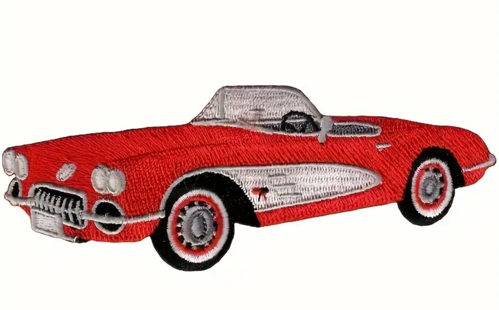 1960's CLASSIC RED CHEVROLET CORVETTE CONVERTIBLE - Embroidered Iron-On Patch