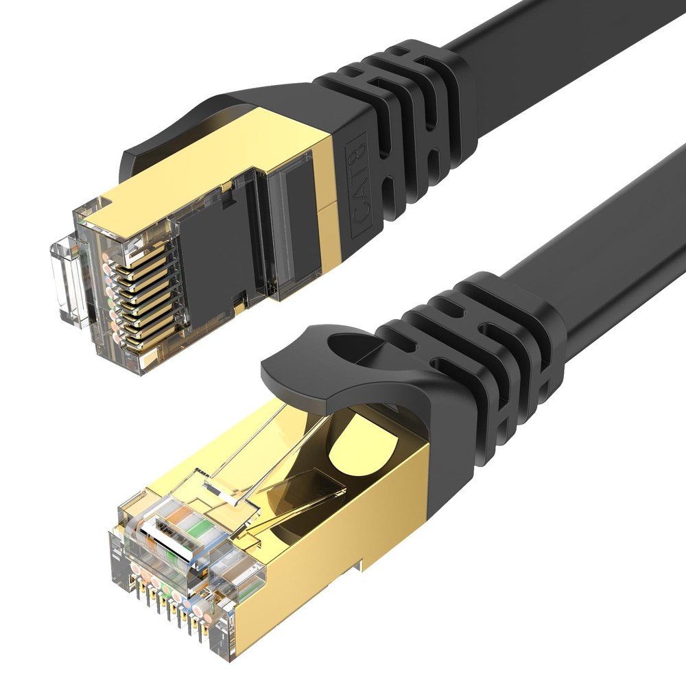 High Speed CAT8 Shielded Flat Ethernet Cable 25ft with Clips