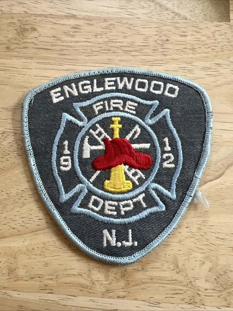 Vintage Fire Department Station Embroidered Patch Obsolete Englewood New Jersey
