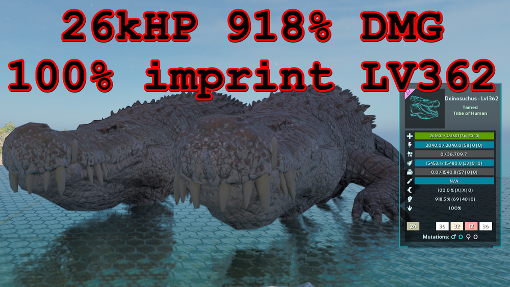 Ark Survival Ascended PVE Deinosuchus Top 918% 26kHp Lv 362 100% imp PC XBOX PS5