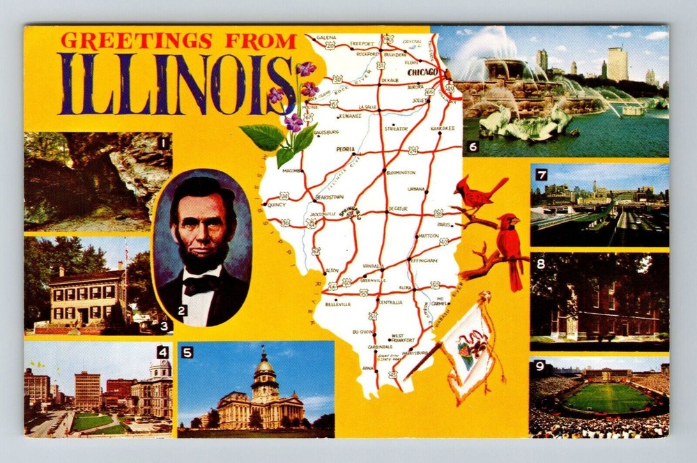 IL-Illinois, Scenic Map View, Landmarks And Buildings, Vintage Postcard