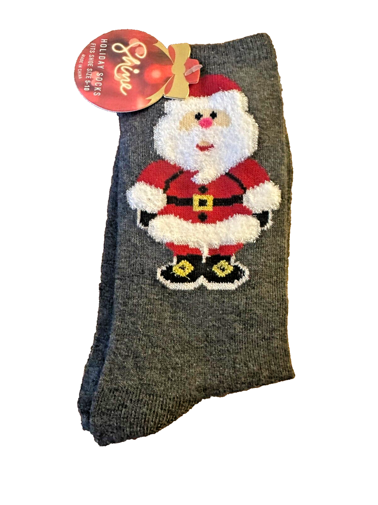 Christmas Gray/Red/White Santa Holiday Socks One Size 5-10