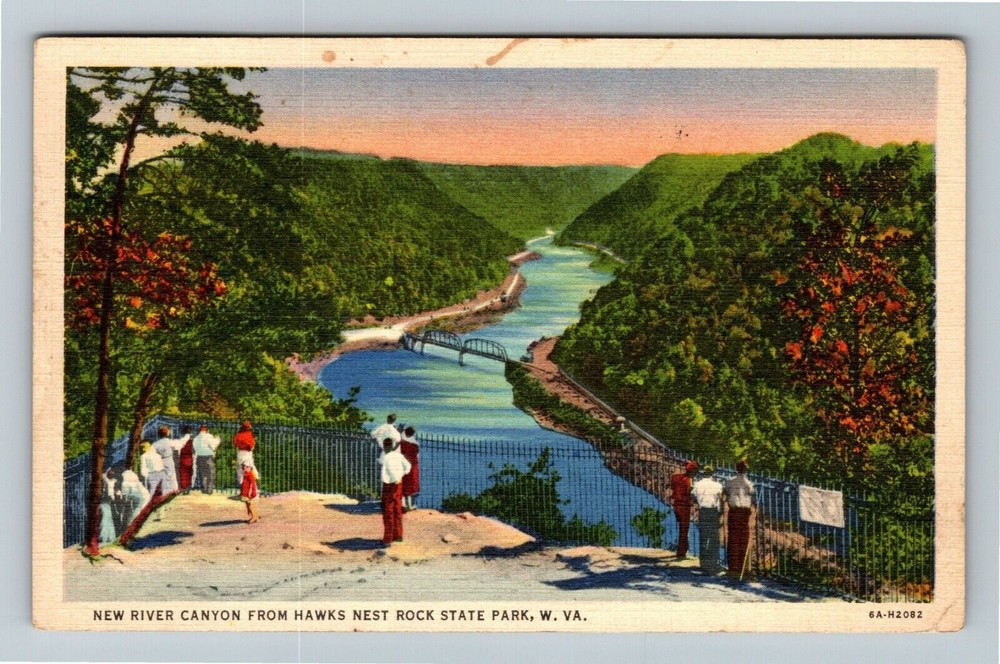 WV-West Virginia Rock State Park Aerial View New River c1939 Vintage Postcard