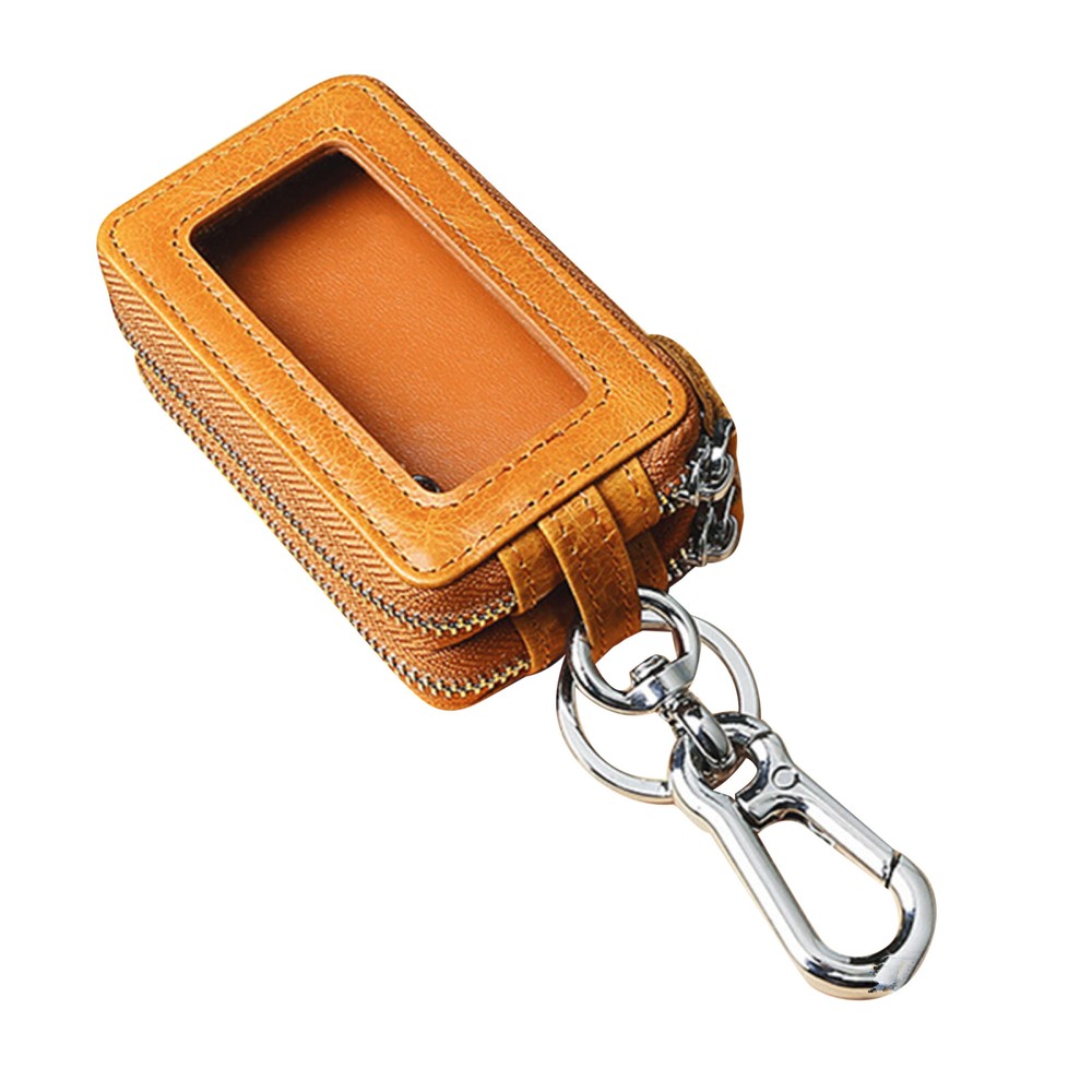 1Pcs Double Layer Genuine Leather Car Key Holder with Zipper Pouch Keychain Case
