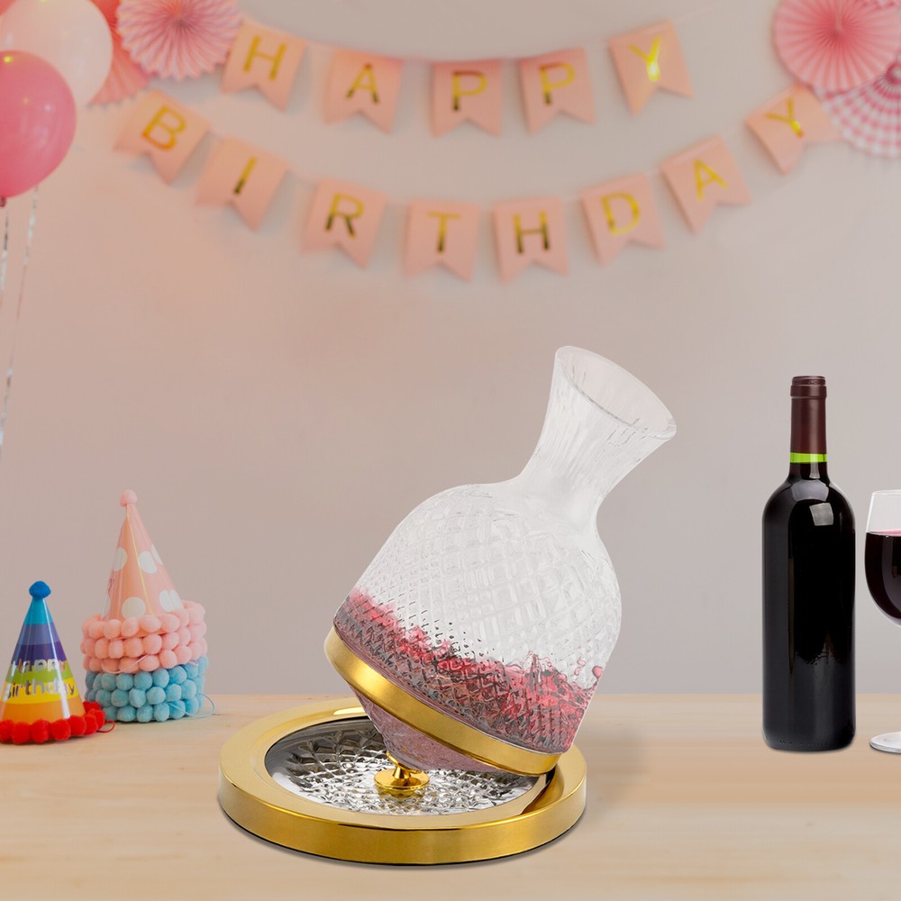 Red Wine Decanter Set crystal-glass-bottle Body+Rotating Base 360 Rotation