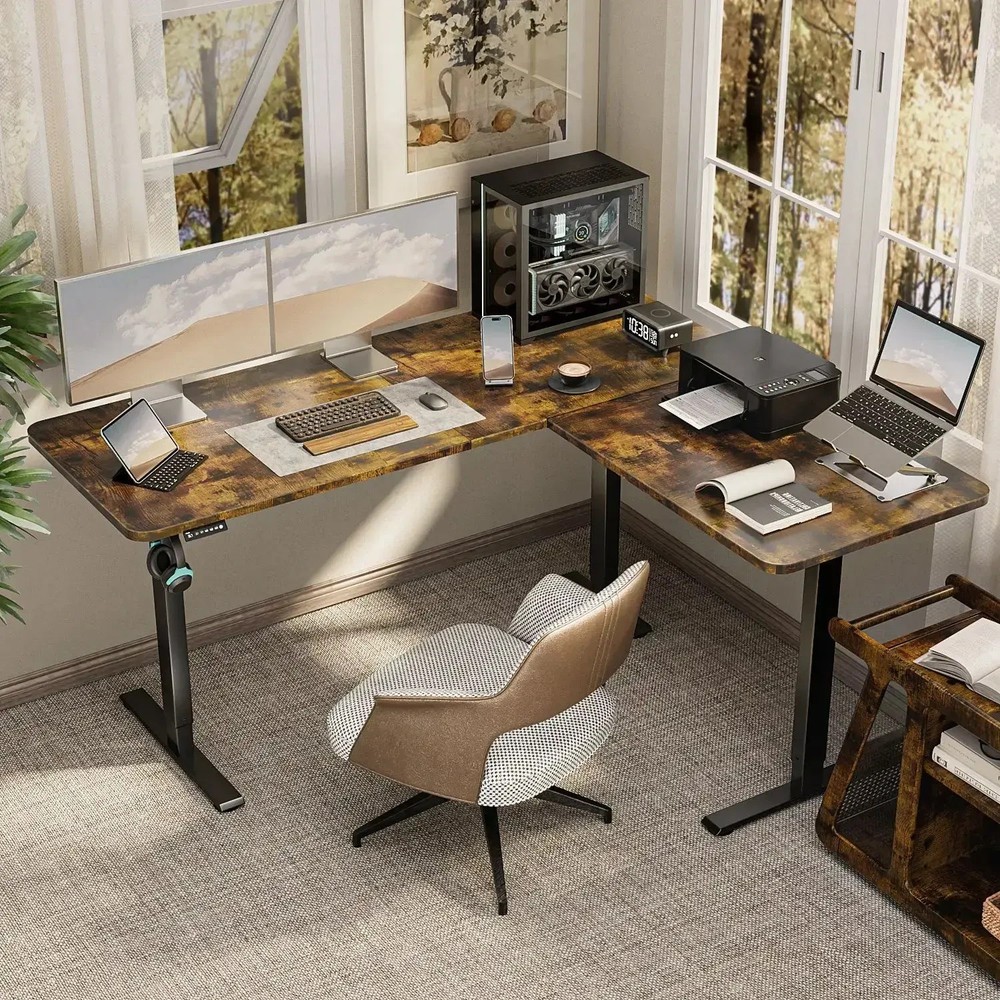 【Promot】 63 x 55 inch L Shaped Electric Standing Desk Stand up Desk Corne
