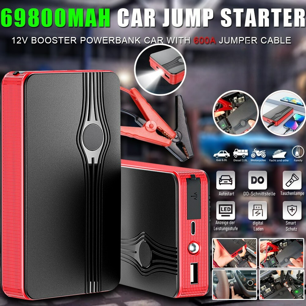 69800mAh Portable Car Jump Starter Booster Jumper Box Power Bank Battery Charger