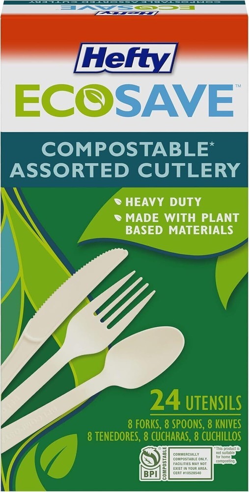 Heavy Duty White Assorted Cutlery Set for 24 Place Settings, 8 Pack of Durable Utensils