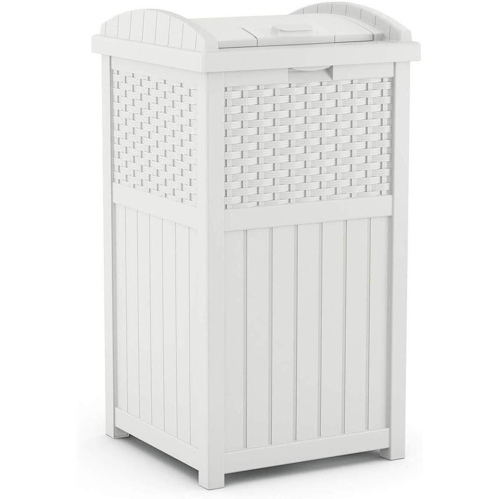 33 Gallon Durable Plastic Hideaway Outdoor Garbage Can Trash Bin with Lid and...