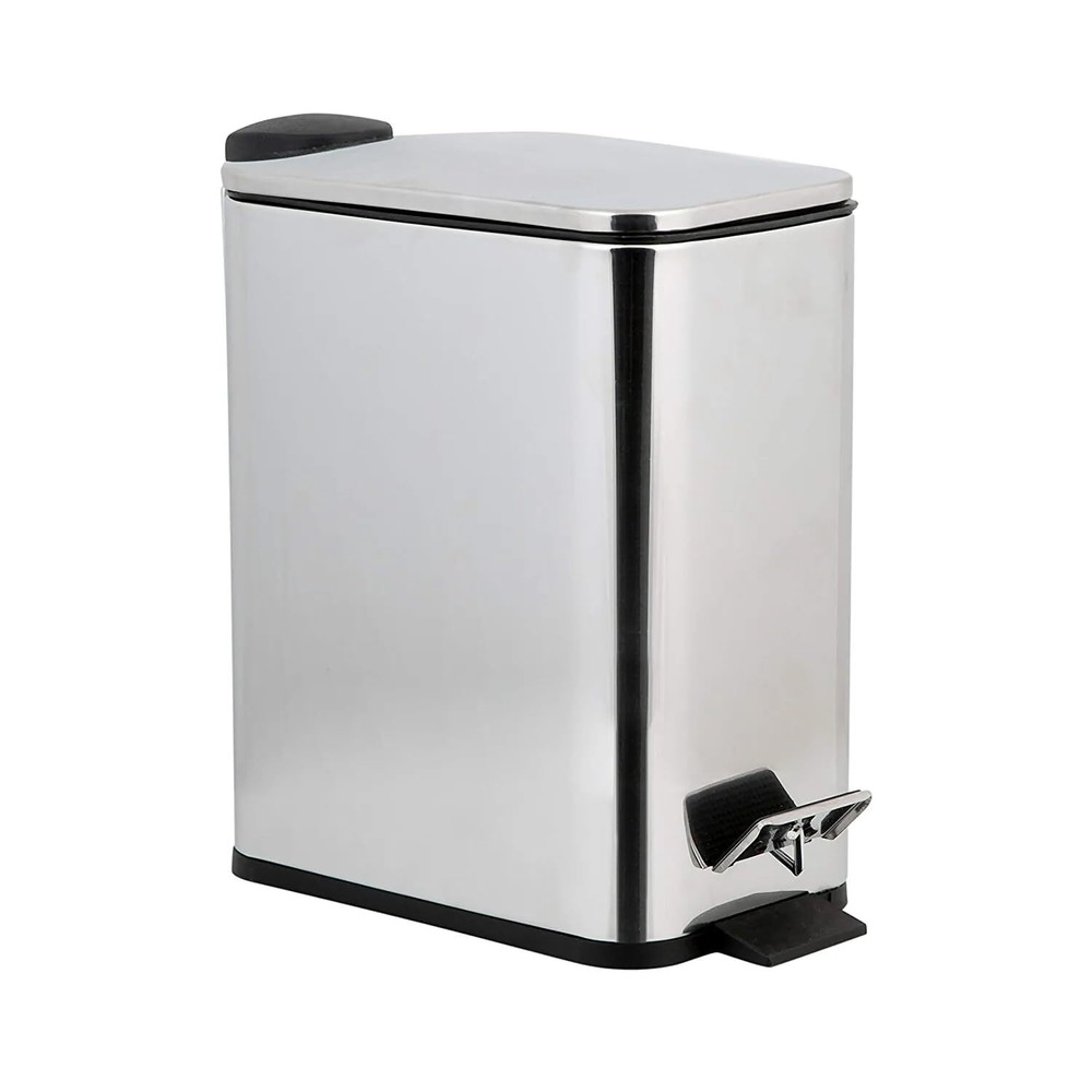 Rectangular 5 Liter Garbage Soft Close Lid in Stainless Steel Slim Step Pedal...