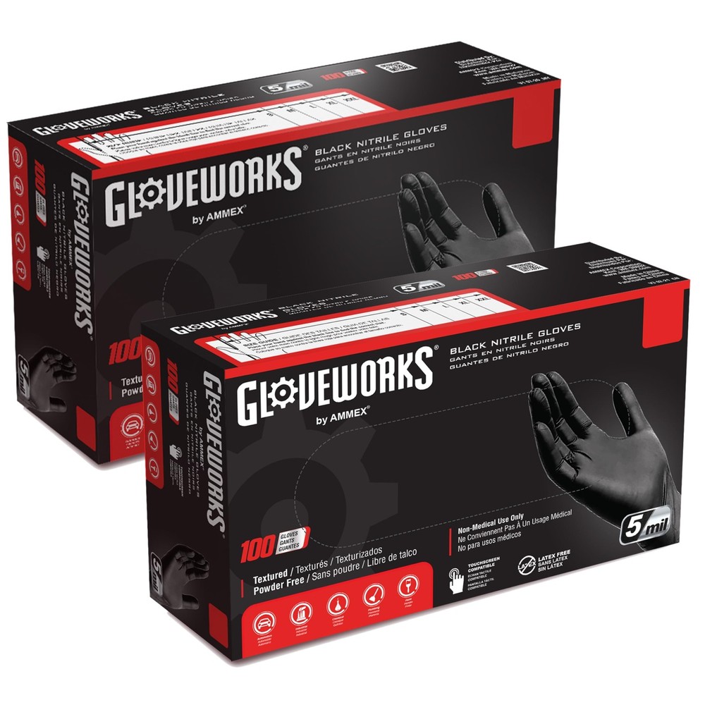 GLOVEWORKS Black Nitrile Industrial Gloves 5 Mil Powder Free Disposable