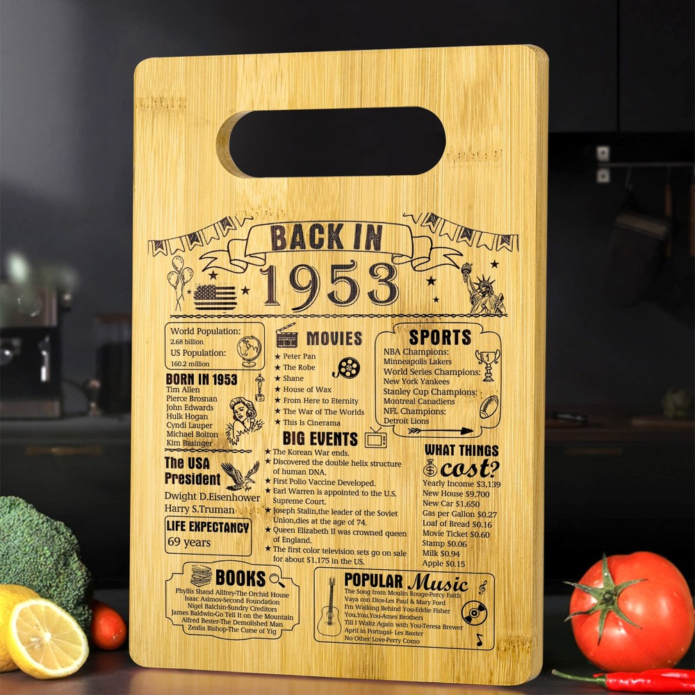 71th Birthday Gifts For Women or Men, Back In 1953 Cutting Board 71th Birthda...