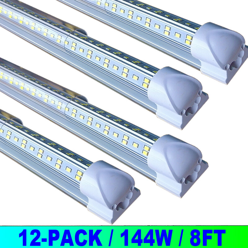 led shop light 8Ft 144w led Strip Lights 12Pc Cold White LED Garage Lights 12Pc
