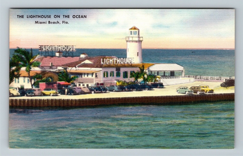 Miami, FL-Florida, Lighthouse On The Ocean Restaurant, Vintage Postcard